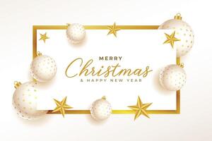 glad jul vit och gyllene hälsning kort design vektor