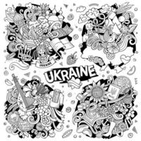 Ukraine Karikatur Vektor Gekritzel Designs Satz.