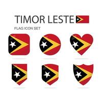 Timor leste 3d Flagge Symbole von 6 Formen alle isoliert auf Weiß Hintergrund. vektor