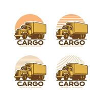 logistisk företag logotyp i retro årgång vektor uppsättning illustration stil. gammal lastbil företag varumärke identitet.