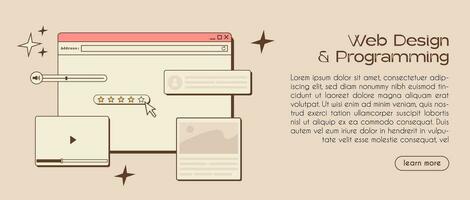ui ux design webb baner mall. webb design begrepp baner i retro stil. studio prototyping eller kodning webb sida eller mobil app. uppkopplad Ansökan design, kodning, programmering. vektor illustration.