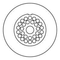 Gitter zum Fleisch Schleifer Teller Fleischwolf Gerät zum wachsend flach von Fleisch Gitter Sieb Symbol im Kreis runden schwarz Farbe Vektor Illustration Bild Gliederung Kontur Linie dünn Stil