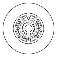 Gitter zum Fleisch Schleifer Teller Fleischwolf Gerät zum wachsend flach von Fleisch Gitter Sieb Symbol im Kreis runden schwarz Farbe Vektor Illustration Bild Gliederung Kontur Linie dünn Stil