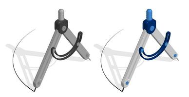 isometrisch Kompass zum Skizzierung. Werkzeug von Ingenieur und Designer zeichnet Kreis. realistisch 3d Vektor