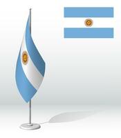 Argentinien Flagge auf Fahnenstange zum Anmeldung von feierlich Fall, Treffen fremd Gäste. National Unabhängigkeit Tag von Argentinien. realistisch 3d Vektor auf Weiß