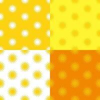 einstellen von nahtlos Muster mit stilisiert Gelb Sommer- Sonne. Ornament zum Dekoration und Drucken auf Stoff. Design Element. Vektor