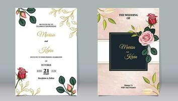 Luxus Hochzeit Einladung Rosa Rose Blumen und Blätter schmücken Elemente mit Aquarell Hintergrund vektor