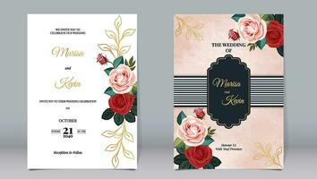 Luxus Hochzeit Einladung Rosa Rose Blumen und Gold geschnitzt Elemente dekoriert mit Aquarell Hintergrund vektor