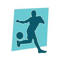 Silhouette von ein weiblich Fußball Spieler treten ein Ball. Silhouette von ein Fußball Spieler Frau im Aktion Pose. vektor