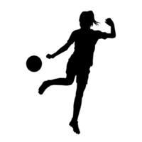 silhuett av en kvinna fotboll spelare sparkar en boll. silhuett av en fotboll spelare kvinna i verkan utgör. vektor