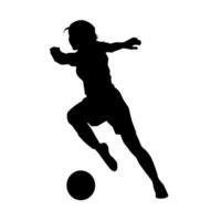 Silhouette von ein weiblich Fußball Spieler treten ein Ball. Silhouette von ein Fußball Spieler Frau im Aktion Pose. vektor