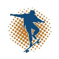 Silhouette von ein weiblich im Aktion Pose auf Skateboard. Silhouette von ein städtisch Mädchen auf Skateboard. vektor