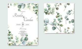 Hochzeit Einladung Karte mit Eukalyptus Blätter Vorlage vektor