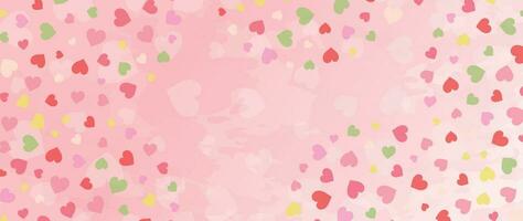 Lycklig valentines dag rosa bakgrund vektor. romantisk symbol teckning av färgrik klotter hjärtan vattenfärg textur. kärlek illustration för hälsning kort, webb baner, tyg, paket, omslag. vektor