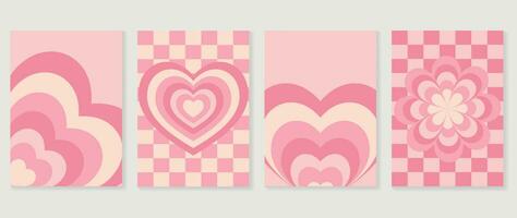 Lycklig hjärtans dag kärlek omslag vektor uppsättning. romantisk symbol tapet av geometrisk form mönster, hjärta formad ikon. kärlek illustration för hälsning kort, webb baner, paket, omslag, tyg.