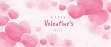 Lycklig valentines dag rosa bakgrund vektor. romantisk symbol teckning av rosa klotter hjärtan vattenfärg textur. kärlek illustration för hälsning kort, webb baner, tyg, paket, omslag. vektor
