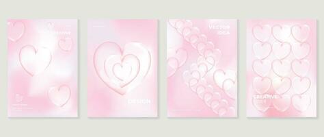 glücklich Valentinstag Tag Liebe Startseite Vektor Satz. romantisch Symbol Poster schmücken mit modisch Gradient Herz Pastell- bunt Hintergrund. Design zum Gruß Karte, Mode, Werbung, Banner, Einladung.