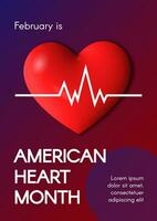 amerikanisch Herz Monat Vertikale Banner. Herzschlag Linie auf das Herz. Vektor 3d Illustration