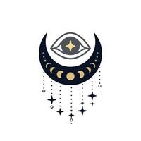 Auge der Vorsehung über Halbmond mit Dekoration. heiliges mystisches Symbol vektor