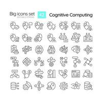 2d editierbar schwarz groß dünn Linie Symbole einstellen Darstellen kognitiv rechnen, isoliert einfach Vektor, linear Illustration. vektor