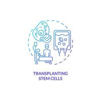 2d lutning transplantation stam celler ikon, enkel isolerat vektor, tunn linje blå illustration representerar cell terapi. vektor