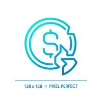 2d Pixel perfekt Gradient gebrochen Münze Symbol, isoliert Vektor, dünn Linie Blau Illustration Darstellen wirtschaftlich Krise. vektor