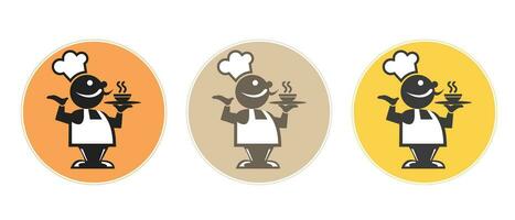 Symbol Satz, Koch mit ein Tablett. Logo, Symbole Illustration, Vektor