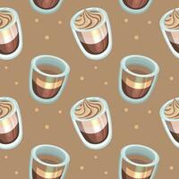 nahtlos Muster, Brille mit Kaffee und Milchshakes auf ein Beige Hintergrund. Hintergrund, Getränke, Vektor