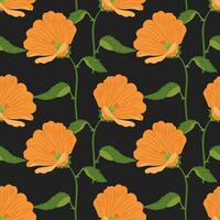 nahtlos Muster, Orange Lilie Blumen auf ein dunkel Hintergrund. Luxus Hintergrund, Vektor
