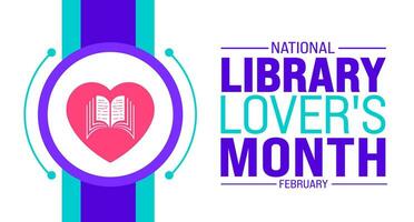 februari är nationell bibliotek älskarens månad bakgrund mall. Semester begrepp. bakgrund, baner, plakat, kort, och affisch design mall med text inskrift och standard Färg. vektor