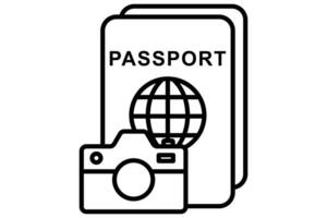 resa fotografi ikon. kamera med pass. linje ikon stil. element illustration vektor