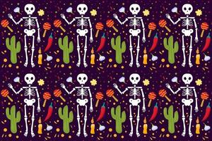 handgezeichnetes dia de muertos muster mit skelett vektor