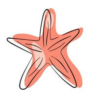 sjöstjärna orange undervattenskablar i linje konst stil. sjöstjärna design för sommar naturlig design, fisk restauranger, skaldjur meny. vektor illustration isolerat på en vit bakgrund.