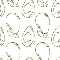 Avocado nahtlos Muster im Linie Kunst Stil. Design zum Textil, Paket, Verpackung Papier. Vektor Illustration auf ein Weiß Hintergrund.