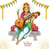 vasant panchami på indisk Gud saraswati maa religiös kort bakgrund vektor