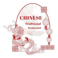 kinesisk traditionell ram, rader röd Färg , drake kinesisk stil, kinesisk årgång ram, dekorativ klassisk festlig röd bakgrund. vektor