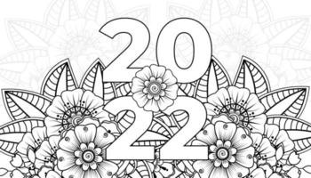 Frohes neues Jahr 2022 Banner oder Kartenvorlage mit Mehndi-Blume vektor