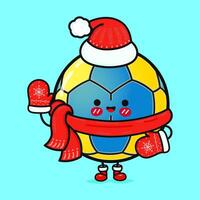 komisch lächelnd glücklich Handball und Weihnachten Hut. Vektor eben Karikatur Charakter Illustration Symbol Design. isoliert auf Blau Hintergrund