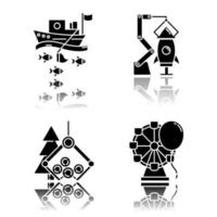 Industrietypen Schlagschatten schwarze Glyphe Icons Set vektor