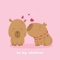 valentines dag kort med capybara par i kärlek vektor