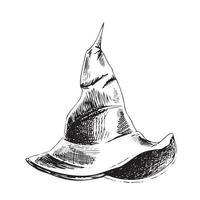 Vintage Illustration für Halloween. eine handgezeichnete Skizze des spitzen Hutes einer Hexe. Vektor-Illustration.