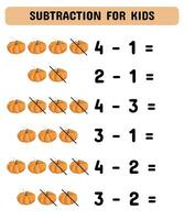 matematik kalkylblad design för barn.matematik barn pedagogisk spel. studie subtraktion för barn och småbarn. vektor