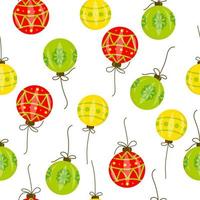 sömlöst mönster med mångfärgade julgransleksaker bollar, nyårs prydnad på vit bakgrund. vektor illustration