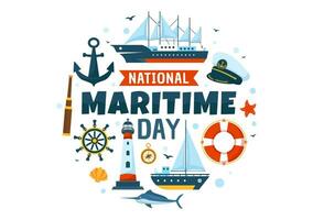 Welt maritim Tag Vektor Illustration mit Meer und Schiff zum Versand Sicherheit und Sicherheit und das Marine Umgebung im nautisch Feier Design
