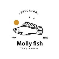 Jahrgang retro Hipster Molly Fisch Logo Vektor Gliederung Monoline Kunst Symbol