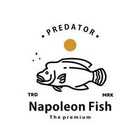 Jahrgang retro Hipster Napoleon Fisch Logo Vektor Gliederung Monoline Kunst Symbol