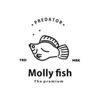 årgång retro hipster molly fisk logotyp vektor översikt monoline konst ikon