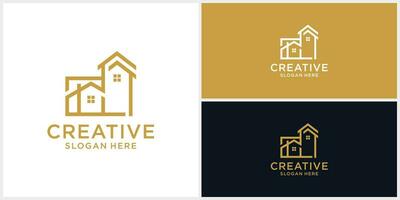 kreativ Hem byggnad logotyp design mall med liner stil vektor