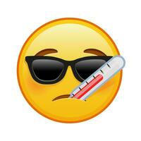 Gesicht mit Thermometer und Sonnenbrille groß Größe von Gelb Emoji Lächeln vektor