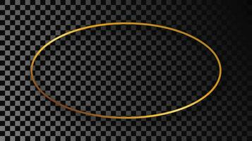 Gold glühend Oval gestalten Rahmen mit Schatten isoliert auf dunkel Hintergrund. glänzend Rahmen mit glühend Auswirkungen. Vektor Illustration.